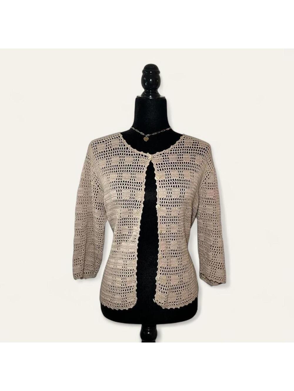 Northern Reflections Cream Tan Crochet Cardigan Size Large
